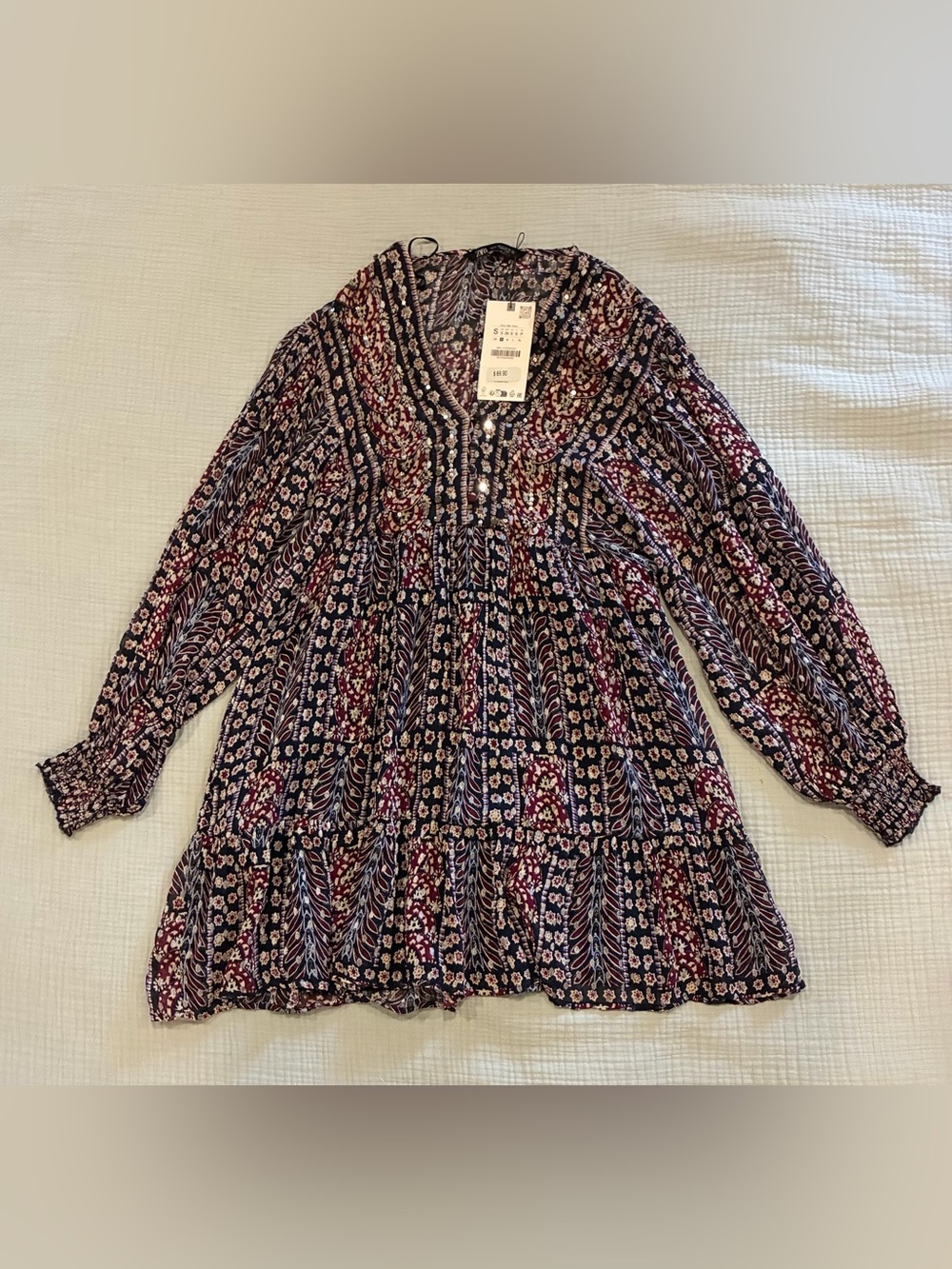 Zara NWT Boho Sequin Floral Mini dress